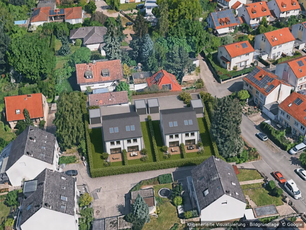 Grundstück in Fürth nachher, 4 Doppelhaushälften, KI-Visualisierung